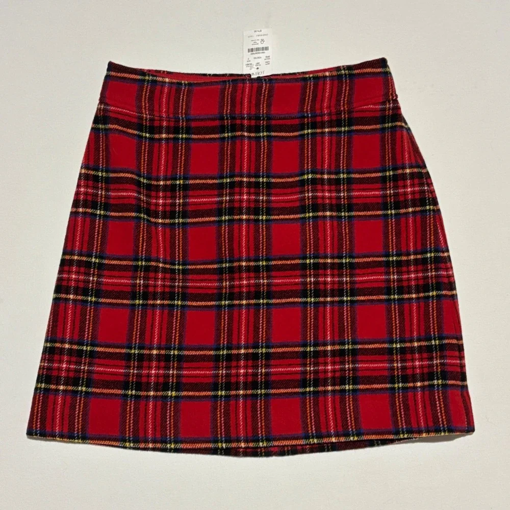 NEW J.Crew Plaid Mini Skirt Womens 2 Red Tartan Wool Blend Preppy Academic